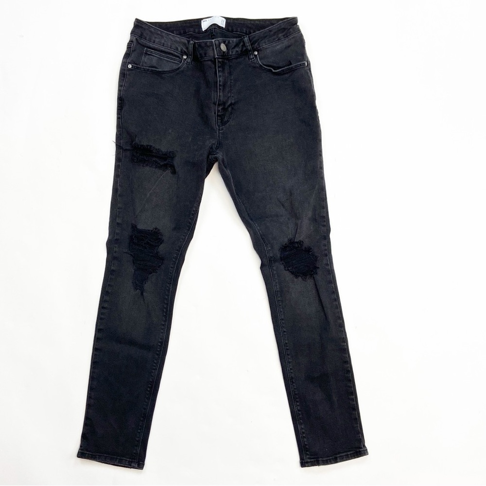 ASOS Design High Rise Destroyed Skinny Leg Ripped Factory Faded Designer Jeans